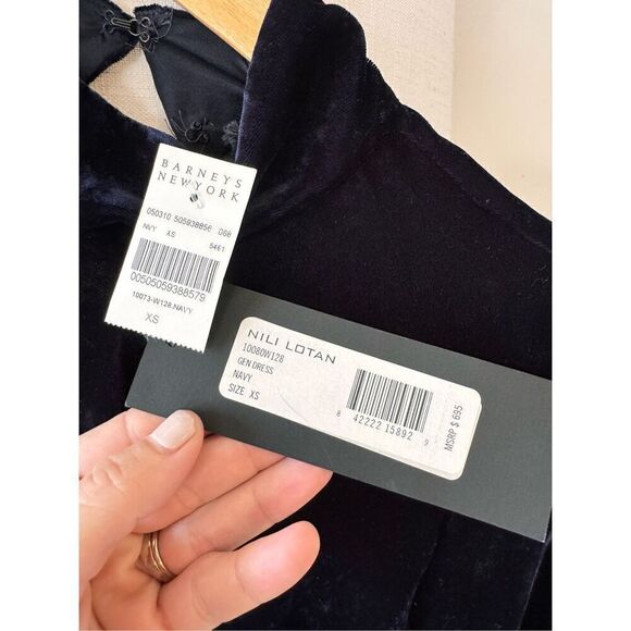 NWT Nili Lotan Velvet Mock Neck Genevieve Mini Dress in Navy Size XSmall - Picture 4 of 8